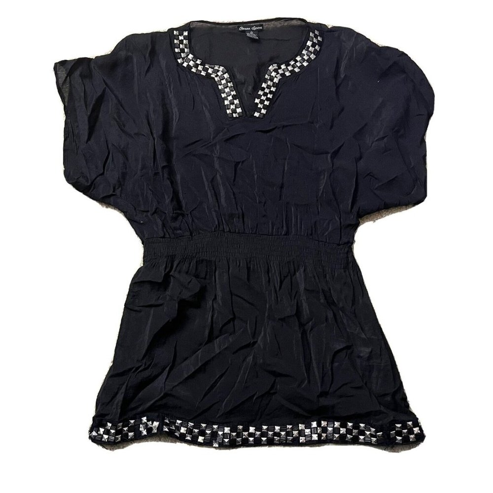 Caren Sport Womens short sleeve black shirt sz 3XL Blouse  Metallic Accent